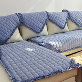漫缘 韩版蓝色皮沙发垫坐垫布艺 时尚防滑沙发套罩巾定做