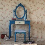 外贸美式乡村家具.欧式.韩式地中海蓝色仿古做旧纯手绘80cm梳妆台