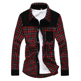 2015冬季长袖男装青年衬衣修身青春流行品牌薄款格子布新款衬衫