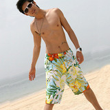 绿色大花裤衩-韩国男士快干沙滩裤游泳冲浪速干户外远动短裤情侣