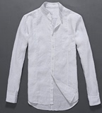 2014春季新款 Zara亚麻衬衫男装长袖大码衬衫休闲男立领衬衫