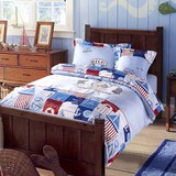 全棉蓝色四件套被套男孩地中海军航海1.5米床上床单儿童床品卡通
