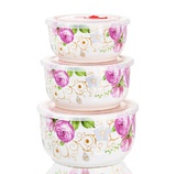 名流大容量真空陶瓷保鲜碗保鲜盒三件套 适用冰箱微波炉厂价包邮
