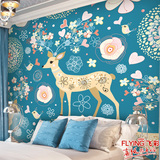 飞彩大型壁画墙纸 客厅卧室床头儿童背景墙卡通浪漫壁纸 鹿野仙踪