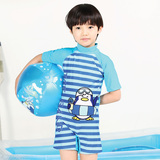 韩版新款泳装儿童泳衣可爱卡通连体平角男童泳衣温泉游泳防晒企鹅