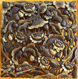 泰国工艺品 柚木雕花板 荷花图案方形 东南亚风格壁饰屏风装饰