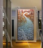 包邮手绘油画 欧式客厅玄关竖抽象装饰壁画挂画厚油 金色孔雀