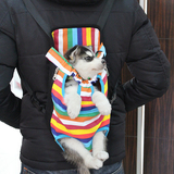一家胖子宠物包双肩外出背带狗狗便携包背包透气彩虹条纹箱包包邮