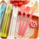 默默爱♥甜美可爱彩色学生餐具盒 便携韩式创意叉勺筷套装 三件套