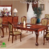 欧式实木橡木仿古餐桌 欧式贵族雕花大桌子长方型饭桌 1.8/2.4米