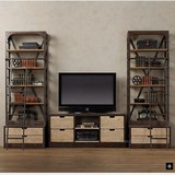 新品设计师家具铁艺创意书柜书架层架电视柜置物架展示架实木书橱