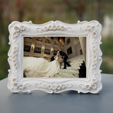 6寸7寸10寸白色欧式复古婚纱照摆台结婚照树脂相片框韩国田园相框