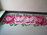 手工精品4朵长条粉红玫瑰刺绣地毯.玫瑰地垫.床边垫，飘窗垫卫浴
