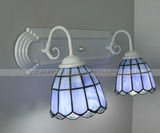 白色铁艺蓝色地中海镜前灯简约欧式双灯壁灯2灯镜前灯现代中式灯