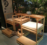 新中式老榆木现代免漆茶楼会所禅意家具实木围椅三件套 脚踏椅