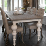 法式loft工业风西餐厅影楼长方形桌子美式实木白色做旧餐桌椅组合