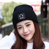 韩国女士时尚韩版耳机尖尖帽男女秋冬天毛线帽子潮流针织帽套头帽