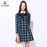 商场代购ELAND衣恋16年新品女格纹系带连衣裙EEOW61152M专柜正品