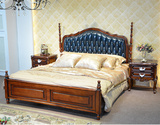 小美式乡村全实木双人床 简美真皮床大床1.8米美式实木皮床定制