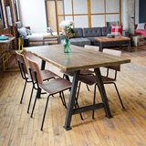 餐桌北欧复古桌子loft实木桌椅组合简约时尚工业做旧长餐台长条椅