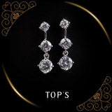 TOPS拓斯原创设计饰品耳环925银镀铂金镶钻欧美长款耳钉女正品