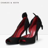 CHARLES&KEITH高跟鞋 CK1-60360907 欧美风蝴蝶鱼嘴绒面高跟单鞋