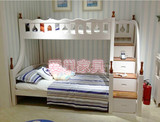 地中海纯实木儿童床上下床带梯柜梯成人高低床双层床1.2 1.35 1.5