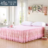 包邮正品床裙 蕾丝床罩床裙 韩式蕾丝公主款床裙单件床品粉色花朵