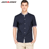 JackJones杰克琼斯2016新款男装夏莱卡棒球领短袖衬衫E|216104001