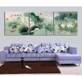 办公室挂画绿色无框三联幅 客厅装饰画 沙发墙壁画中国风现代版画
