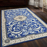 定做炕上欧式美式古典新西兰进口羊毛卧室客厅真丝地毯蓝地垫