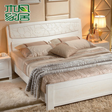韩式田园白色实木床1.8米双人床1.5m/1.8m婚床1.5米高箱储物床