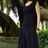夏女高端ol莫代尔棉t恤短款修身短袖艺术设计黑色拼橘打底衫外穿