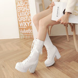甜美高筒靴长靴长筒靴防水台白色马丁靴高跟中筒靴春秋冬季女靴子