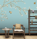 3d 现代中式花鸟大型壁画 电视沙发卧室床头书房 茶楼背景墙壁纸