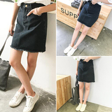2016夏季韩版新品复古高腰黑色水洗收腰包臀裙修身显瘦牛仔半身裙
