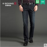 K-boxing/劲霸冬季商务中腰直筒牛仔裤灰兰休闲纯棉长裤|CQRU4364