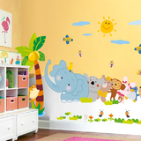 田园卡通欢乐伙伴可移除墙贴幼儿园儿童房间卧室温馨墙纸贴画贴纸