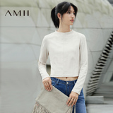 Amii[极简主义] 2016秋女士新品白色大码修身百搭长袖短款T恤上衣