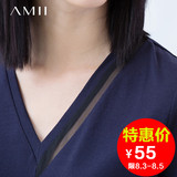 Amii短袖t恤女2016夏装新款女装潮v领修身纯色上衣打底衫艾米女装