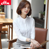 HN2016秋季新款韩范女装纯棉立领衬衣打底上衣刺绣白色衬衫女长袖