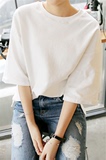 2016新款百搭夏装五分袖白T恤女学生韩版纯色圆领宽松半袖上衣潮