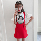夏季韩版雪纺连衣裙短袖女修身高腰包臀背带裙两件套显瘦套装短裙