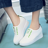 2016夏季新款低帮鞋女鞋中跟橡胶内增高防水台圆头PU纯色韩版中口