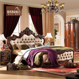 欧式床实木床新古典雕花婚床双人床1.8米气压高箱储物床真皮大床