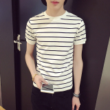 构格男士短袖T恤 夏季韩版修身型男圆领体恤青少年学生条纹海魂衫
