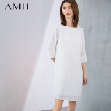 Amii[极简主义]2016夏新大码纯色雪纺连衣裙休闲宽松中裙11670800