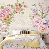 温馨卧室客厅书房电视背景墙纸无缝壁纸壁画3D田园风格玫瑰手绘