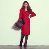2015冬季新款毛呢外套女中长款修身大红色呢子大衣韩版羊绒大衣