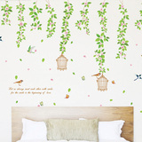 鸟语花香墙贴纸卧室温馨客厅过道走廊背景墙壁贴画绿叶藤蔓可移除